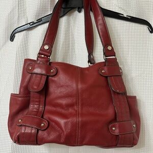 Tignanello Red Leather Shoulder Bag with Silver Hardware